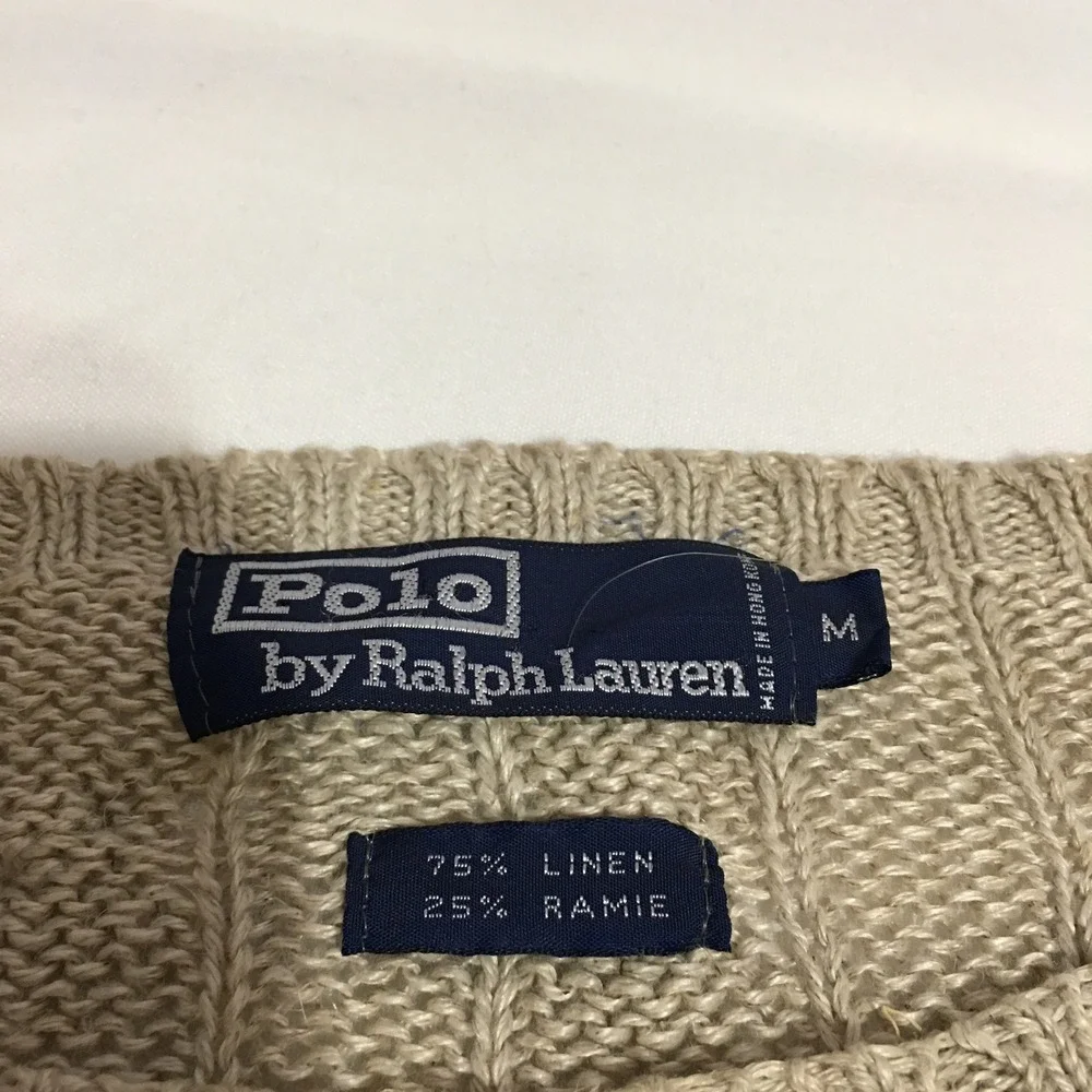 Polo Ralph Lauren Sweater Mens Medium Beige Linen Ramie Cable Knit